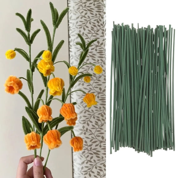 REOFLYUP Realistic Green Flower Stems for Craft and Decorative Use 100Pcs