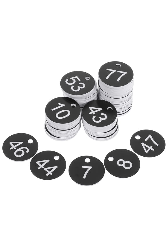 100-Pack Black Plastic Number Tags with Holes for Office Key Labels and Item Organization