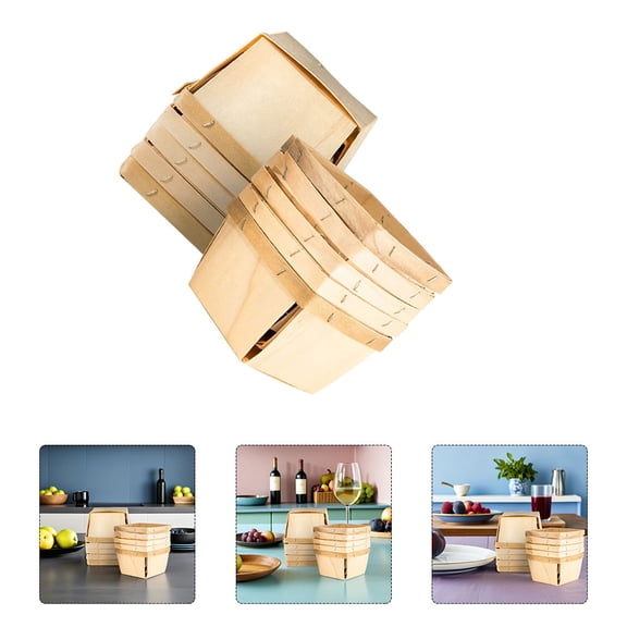 REOFLYUP Set of 10 Wood Bread Baskets for Rustic Kitchen Serving, Storage, and Fruit Display in Khaki