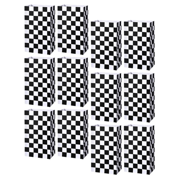 REOFLYUP 12-Pack Checkered Racing Paper Bags for Party Favors, Food Storage, and Race Car Themed Celebrations