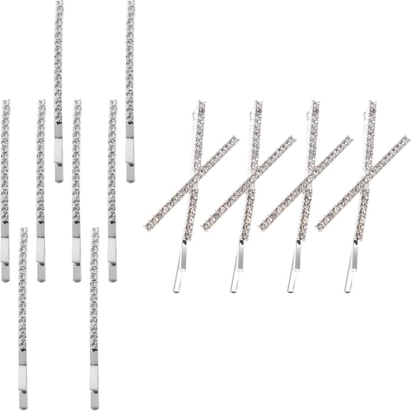 REOFLYUP 12-Pack Plated Metal Rhinestone Hair Clips X Shaped Bobby Pins Stylish Hair Accessories