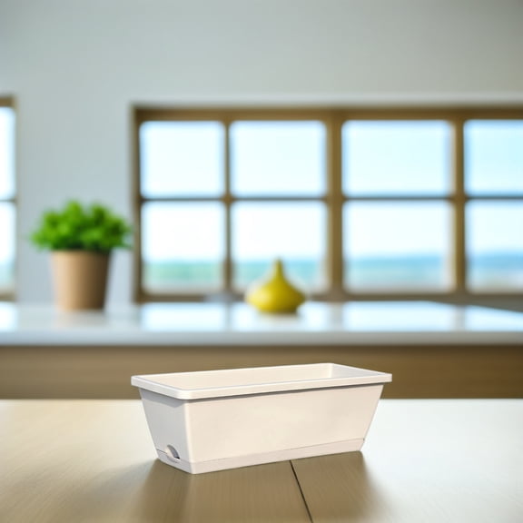 REOFLYUP Resin Rectangular Plant Basin in Light Grey with Drainage Hole, Flowerpot for Indoor and Outdoor Garden Plants