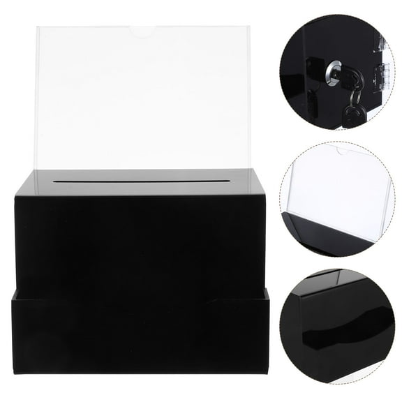 REOFLYUP 1Set Acrylic Donation Box with Lock Black Multi Functional Suggestion and Voting Storage Box
