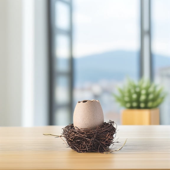 REOFLYUP Ceramic Eggshell Vase with Rattan for Small Succulents Home Decor 1Set