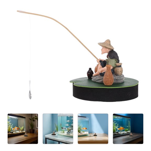 REOFLYUP Fisherman Figurine Assorted Color PVC Metal Foam Aquarium Floating Decor