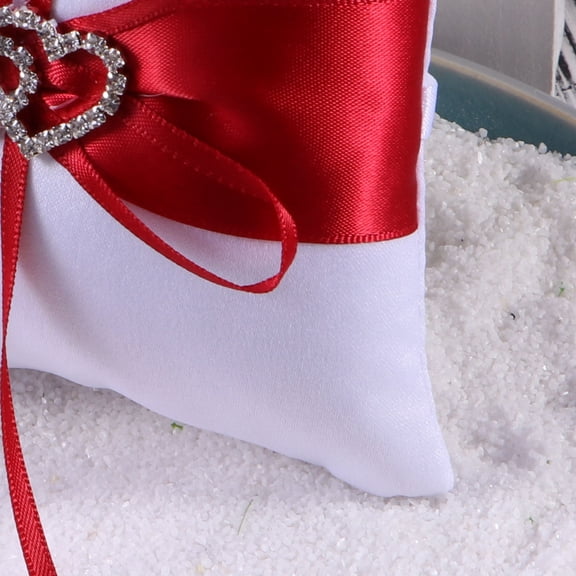 REOFLYUP 1Set Ring Pillow Cushion for Weddings with Beautiful Satin Ribbons in Red