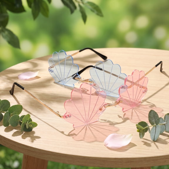 REOFLYUP 2 Pairs Funky Rimless Rave Glasses in Assorted Colors for New Year Parties and Friend Gatherings