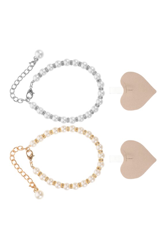 2Pairs Multi Color Bridal Shoe Chain Straps with Faux Pearls Anti Loose Heel Bands