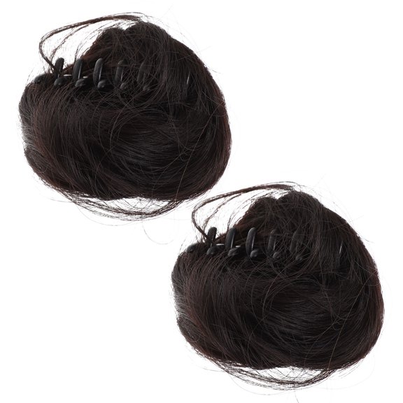 REOFLYUP 2Pcs Black Bun Hair Clip Extensions Easy to Wear for Wedding Party and Office