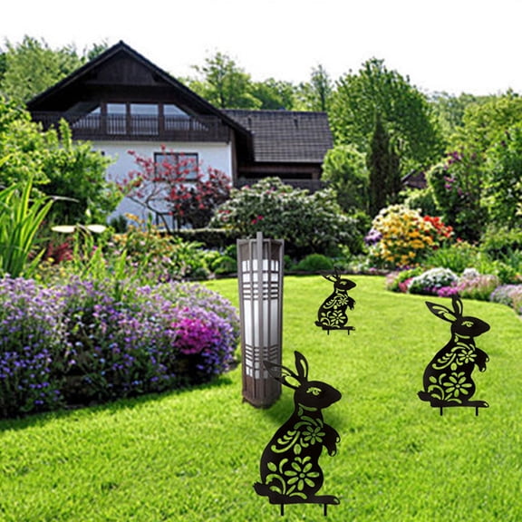 REOFLYUP Acrylic Rabbit Garden Stake, Black, Outdoor Yard Decor, 2Pcs