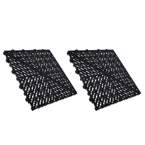 REOFLYUP 2-Pack Outdoor Modular Drainage Floor Mats in Black with Textured and Secure Footing