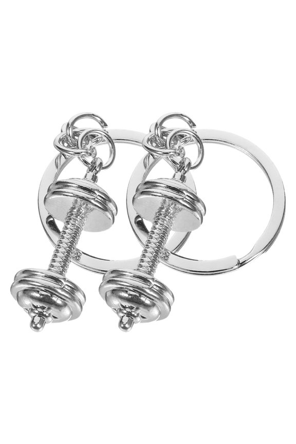 2Pcs Plated Silver Weightlifting Keychain Zinc Alloy Workout Charm for Keys and Backpacks