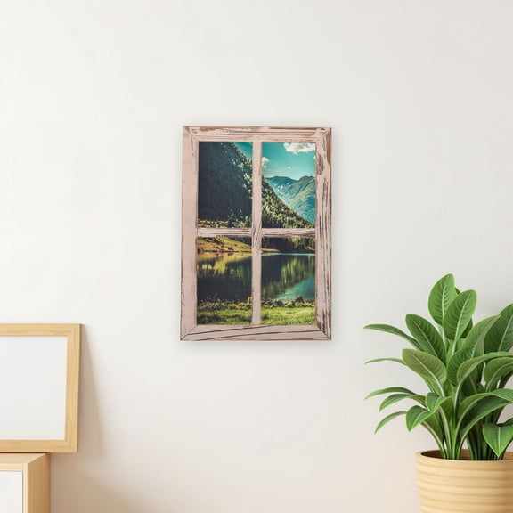REOFLYUP 2Pcs Rustic Wooden Window Frame Faux Window for Country Kitchen Wall Decoration