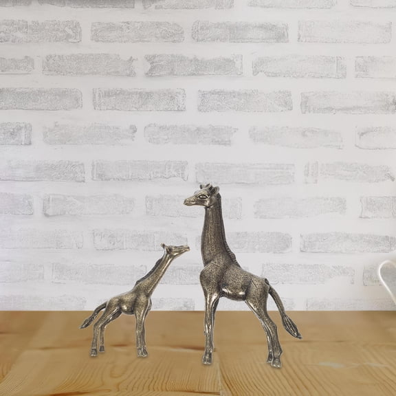 REOFLYUP 2Pcs Vintage Style Brass Giraffe Figurines Mother and Son Set for Desktop and Shelf Display