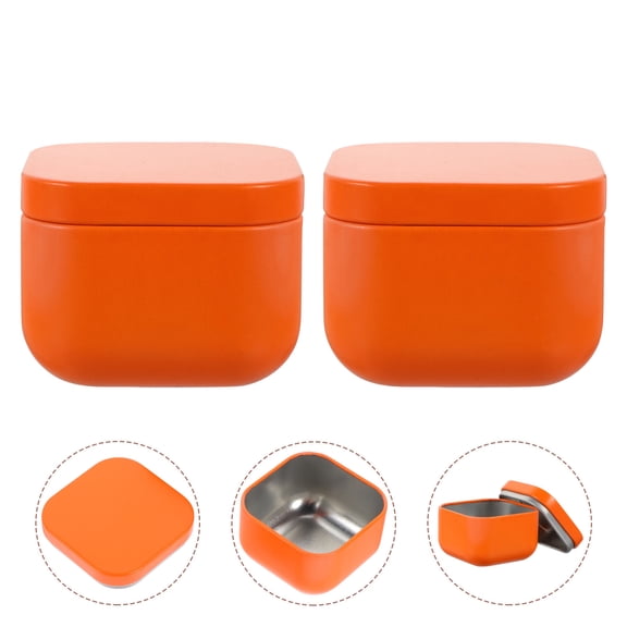 REOFLYUP 2pcs Small Tins Square Empty Tins for Storage Home Atmosphere Orange Tinplate
