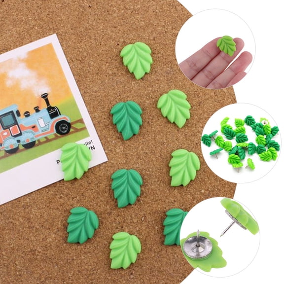 REOFLYUP 30Pcs Green Leaf Push Pins Decorative Thumb Tacks for Cork Boards and Art Projects