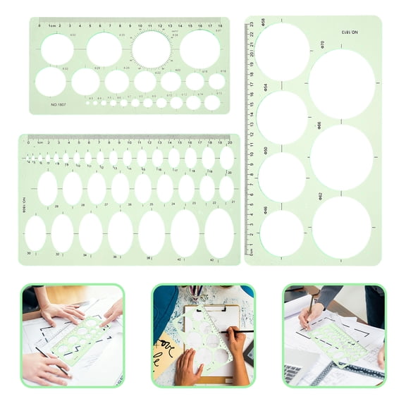 REOFLYUP Set of 3 Light Green Geometric Shape Stencils Plastic Drawing Templates for Architects Designers and Artists
