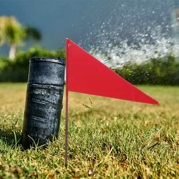 REOFLYUP 4Pcs Durable Iron Marker Flags for Lawn Irrigation and Garden Marking Triangular Red Yard Stakes
