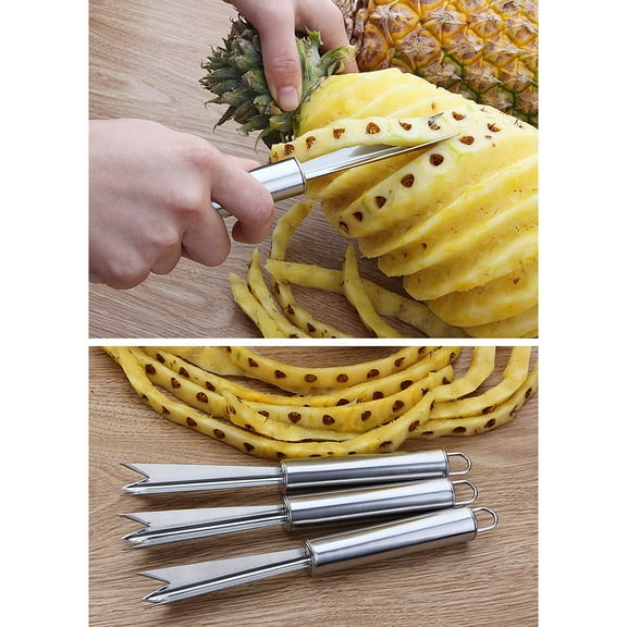 REOFLYUP 4Pcs Stainless Steel Fruit Fork Silver Pineapple Eye Removal Tool for Hiking