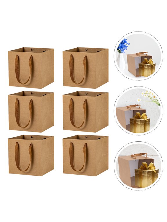 Kraft Paper Handbag Brown Thickened Classic Durable for Storage 6Pcs