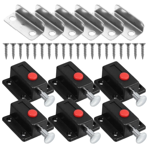 REOFLYUP 6Pcs Black Spring Loaded Push Button Cabinet Door Latch for Secure Furniture Access