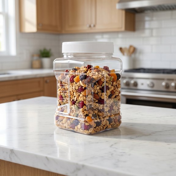 REOFLYUP 6Pcs Transparent Pantry Storage Jar Square Plastic Container with Easy Grip Handle for Snacks