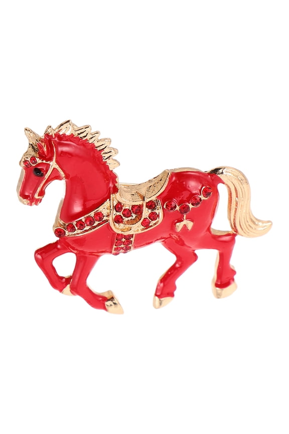 2026 Year of the Horse Red Enamel Brooch Pin with Sparkling Rhinestones, Chinese Zodiac Jewelry Accessory