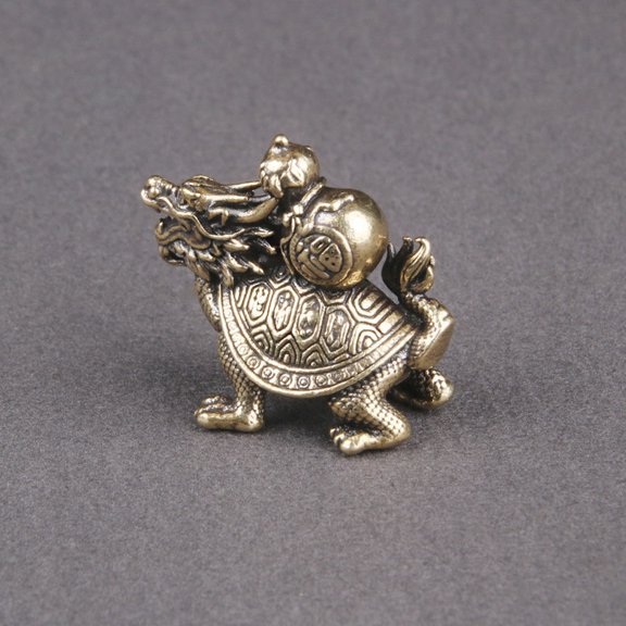 REOFLYUP Dragon Turtle Figure Golden Brass 1Set Living Room Ornament