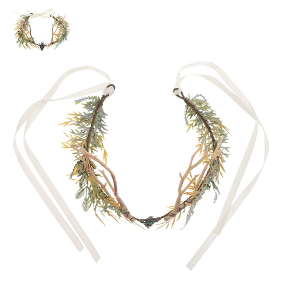 REOFLYUP Fairy Antler with Green Branch Design, Comfortable Renaissance Style Headpiece for Costume and Festivals