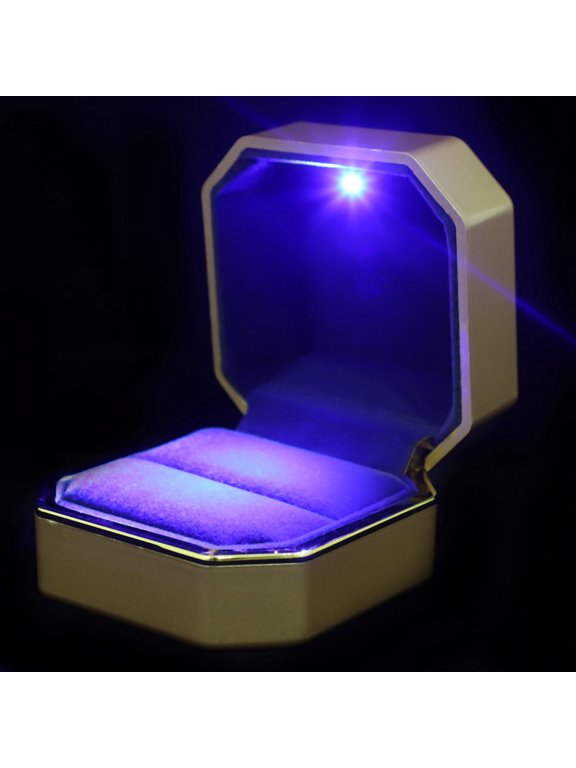 Portable Golden Ring Box with Light Ideal for Proposal and Elegant Ring Storage
