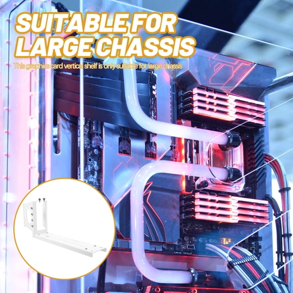 REOFLYUP White Vertical GPU Mount Bracket for Large Computer Chassis, Graphic Card Holder Support for PC Build