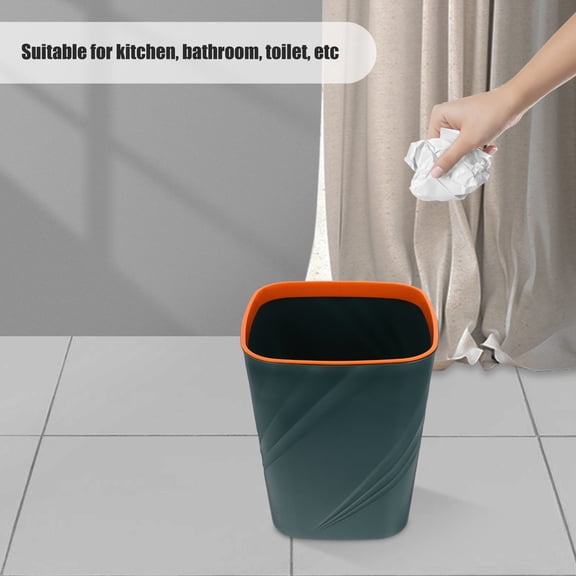 REOFLYUP Green Rectangular Trash Can with Design for Kitchen, Bathroom, and Home Use
