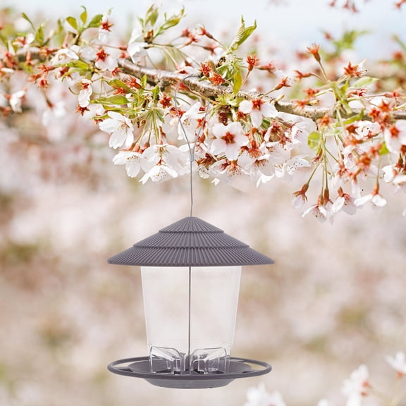REOFLYUP Grey Plastic Wild Bird Feeder for Patio or Garden with Easy Refill and Large Capacity 7.5 Inches