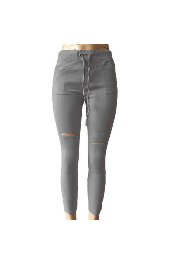 Women's High Waisted Cropped Ripped Jeans Leggings Cotton Stretch Grey 1 Pack