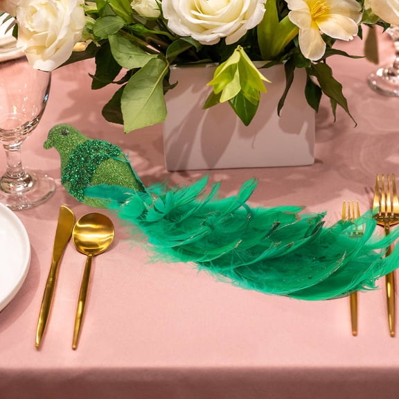 REOFLYUP Realistic Green Foam Peacock Statue with Glitter Shiny Finish, Ideal Decorative for Garden or Home