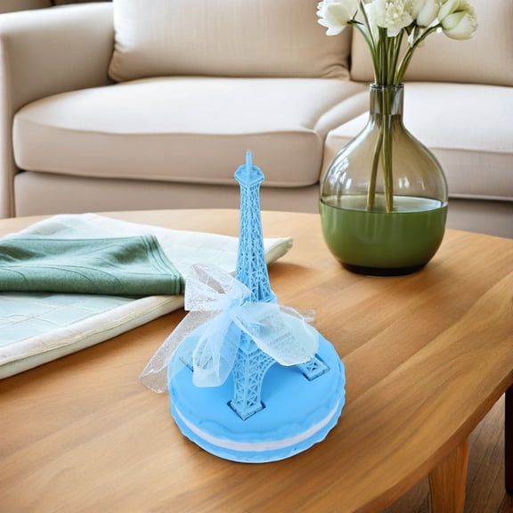 REOFLYUP Sky Blue Metal Eiffel Tower Figurine with Artistic Macaron Base Ideal for Desktop Or Shelf Display