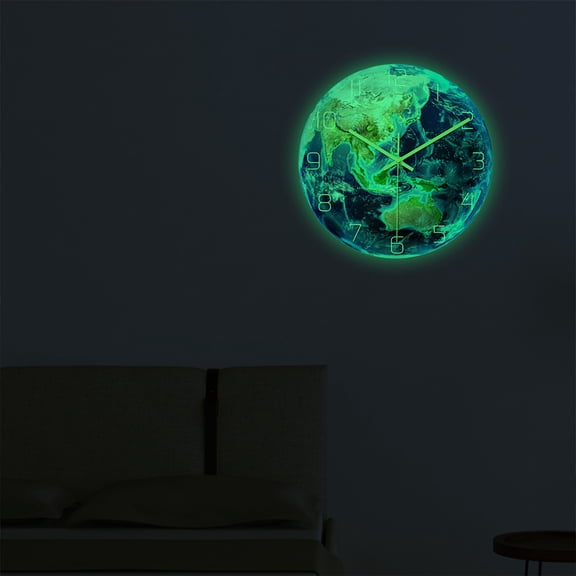 REOFLYUP Silent Sweep Movement Hanging Wall Clock with Earth Design, Night Light for Home, Office, Bedroom Decoration