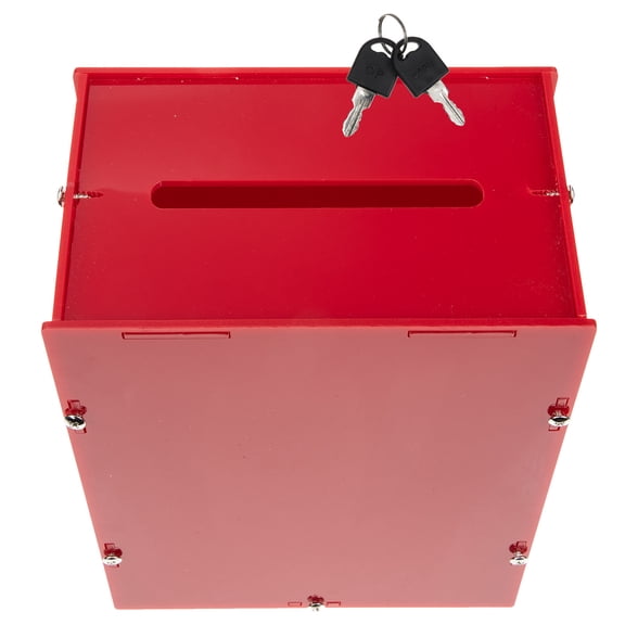 REOFLYUP Portable Red Acrylic Collection Box with Lock for Ballot and Suggestion Use