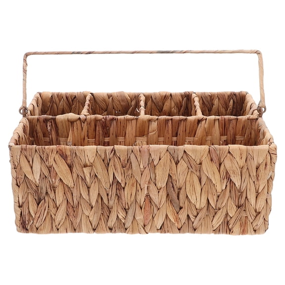 REOFLYUP Light Brown Handwoven Woven Rattan Basket with Handle for Outdoor Silverware Storage