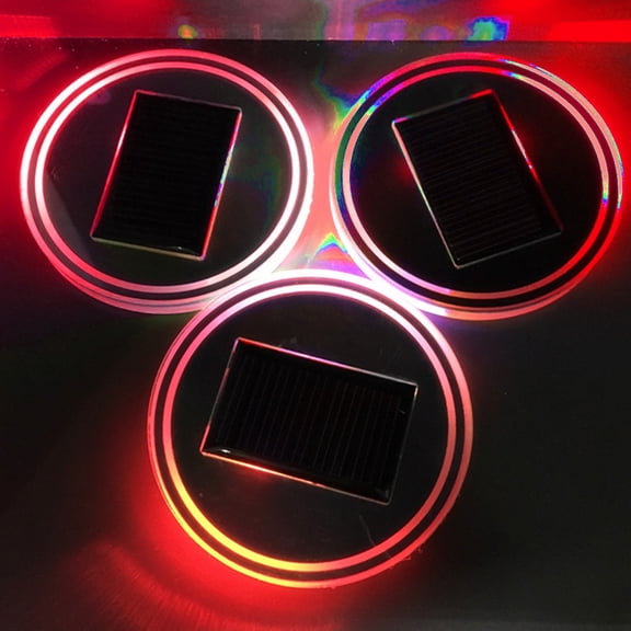 REOFLYUP Red Acrylic Solar LED Cup Holder Coaster Waterproof Heat Resistant Mat