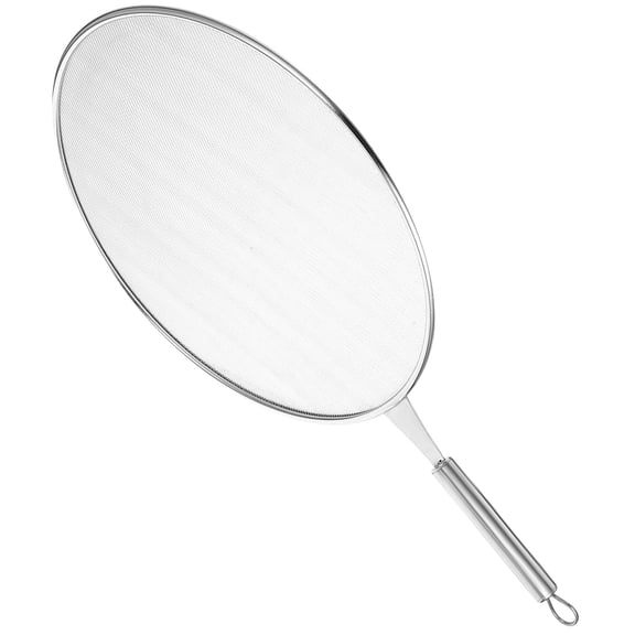 REOFLYUP Reusable Stainless Steel Splatter Guard with Handle Plated Silver Mesh for Kitchen Use