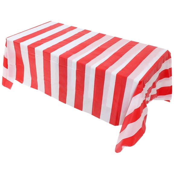 REOFLYUP Colorful Striped Circus Plastic Tablecloth, Party Table Cover for Birthday, Event, and Celebration Decor
