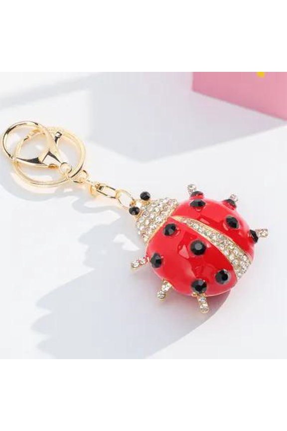 Unique Red Ladybug Keyring Pendant with Sparkling Rhinestones for Decorative Use