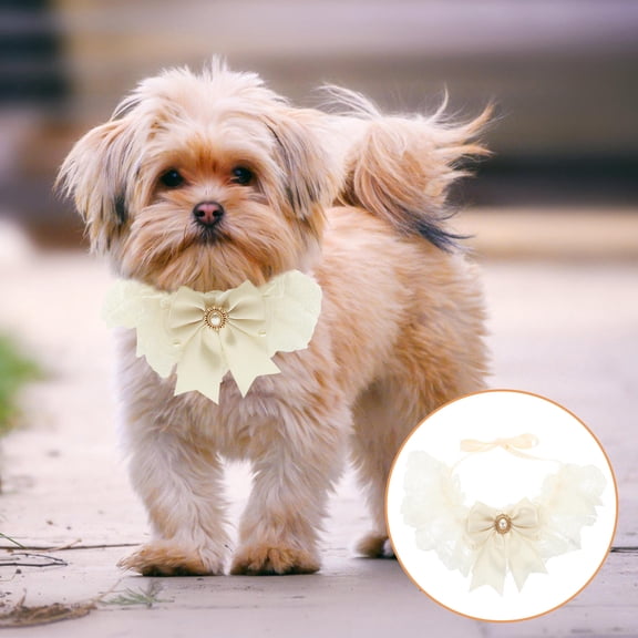 REOFLYUP White Cotton Pet Collar with Decorative Bow Tie, Soft Fabric Accessory for Dogs and Cats, 1 Set