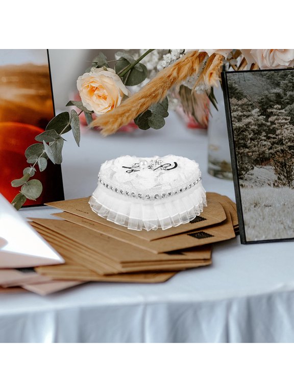 Heart Shape Ring Box White Plastic and Fabric for Storage Use