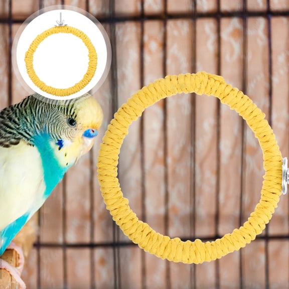REOFLYUP Bird Rope Perch Stand Yellow with Easy Installation and Beak Grinding Feature for Birds