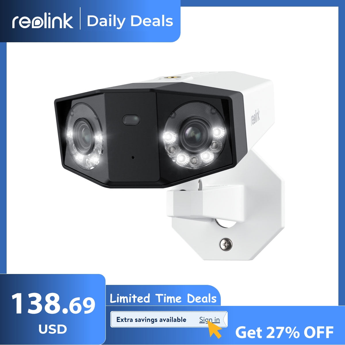 Reolink 16MP Duo 3 Dual-Lens PoE Security Camera with 180° View Motion Track Color Night 24/7 Record