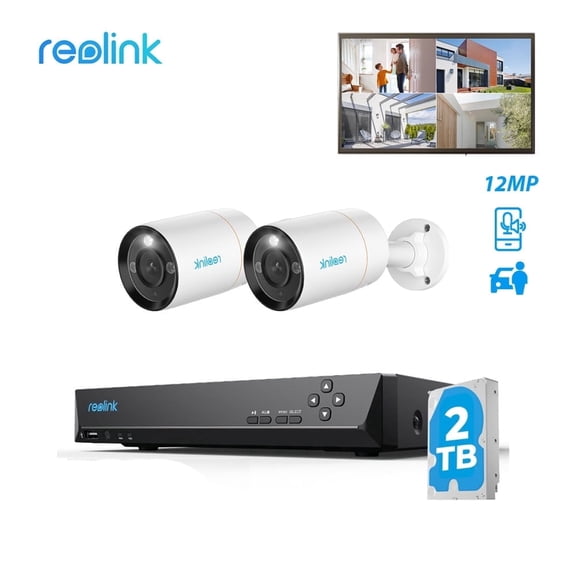 Reolink PoE 8-Channel NVR System, 2x 12MP Spotlight Cameras, 2TB HDD, Smart Detection, RLK8-1212B2-A