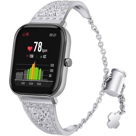 REOQ Watch Band Compatible with Amazfit Active 2 Square/1/GTS 4 4mini/GTS 3/GTS 2/GTS 2e/GTS 2 mini/GTR 42mm/Bip 3 pro/Bip 3 SmartWatch -Metal Strap Jewelry Bangle Wrist Strap Bracelet Accessories