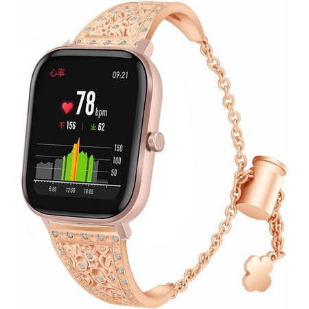 REOQ Watch Band Compatible with Amazfit Active 2 Square/1/GTS 4 4mini/GTS 3/GTS 2/GTS 2e/GTS 2 mini/GTR 42mm/Bip 3 pro/Bip 3 SmartWatch -Metal Strap Jewelry Bangle Wrist Strap Bracelet Accessories